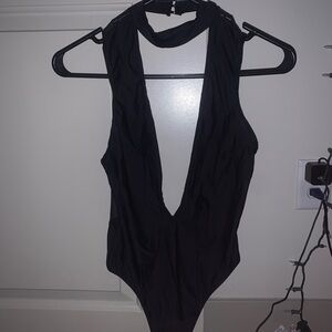 Black Plunge Neck Bodysuit